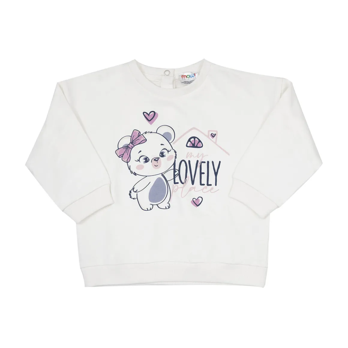 Maglia french terry manica lunga bimba bianca stampa “orsetto”