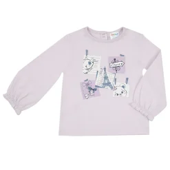 Maglia jersey manica lunga bimba rosa stampa “paris”