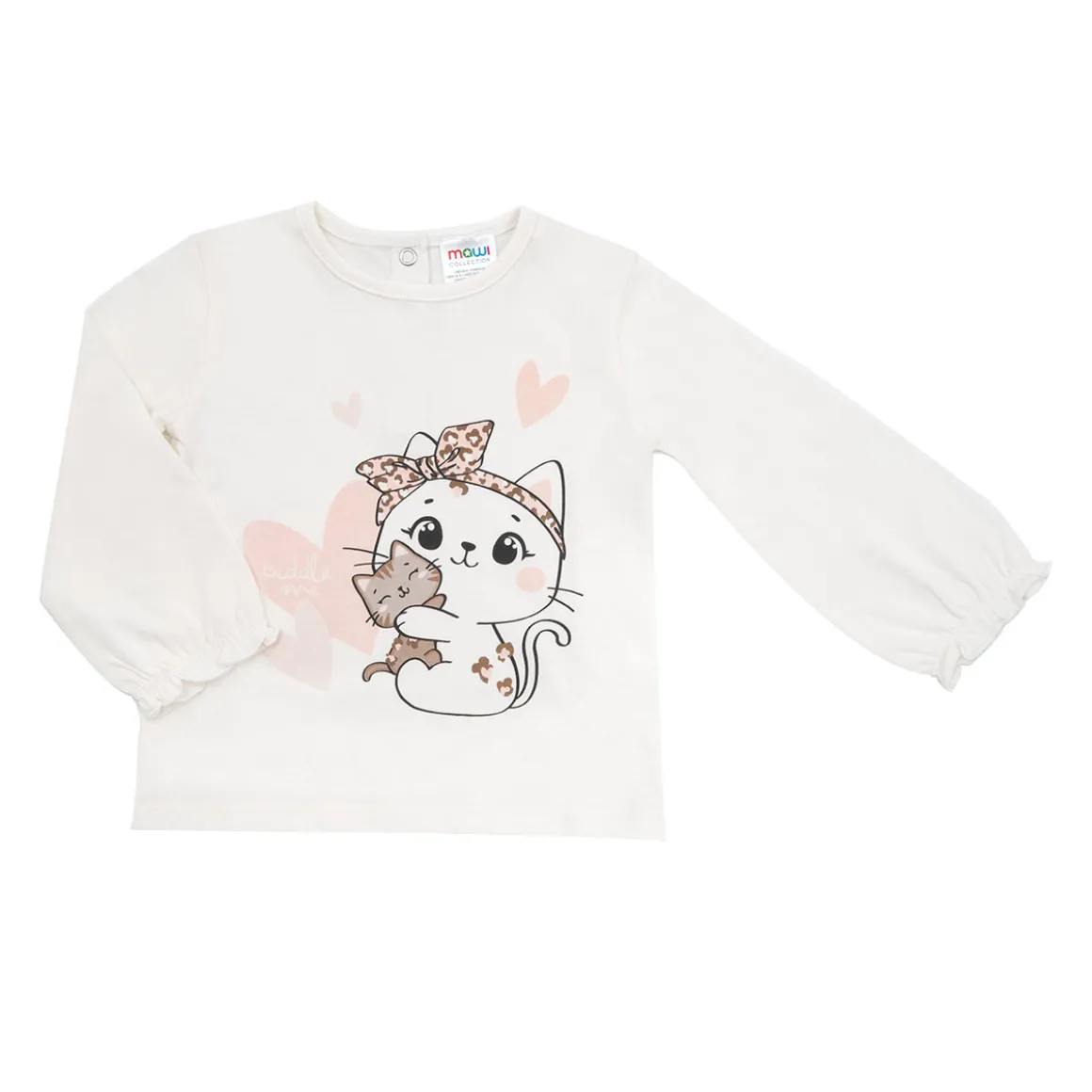 Maglia jersey manica lunga bimba bianca stampa tenero micio