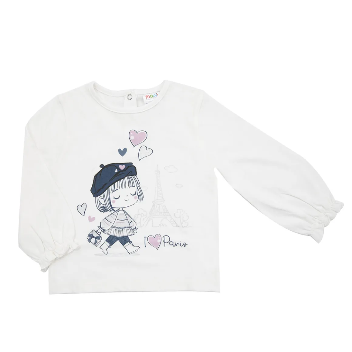 Maglia jersey manica lunga bimba bianca stampa “paris”
