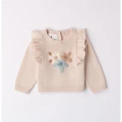 Maglia tricot beige con fiori