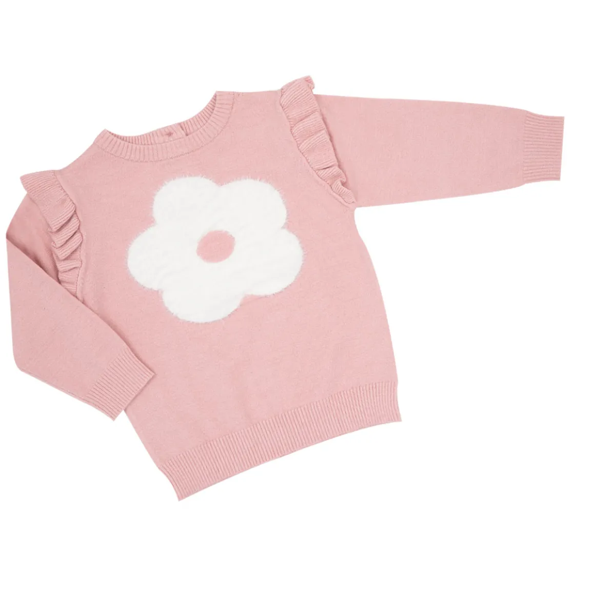 Maglia tricot bimba rosa fiore bianco