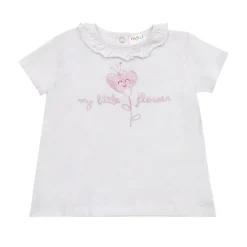 Mawi t-shirt jer con frill al collo e ricamo