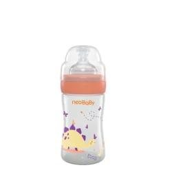 Neobaby biberon plastica collo largo silicone 150ml flusso lento arancione 0m+