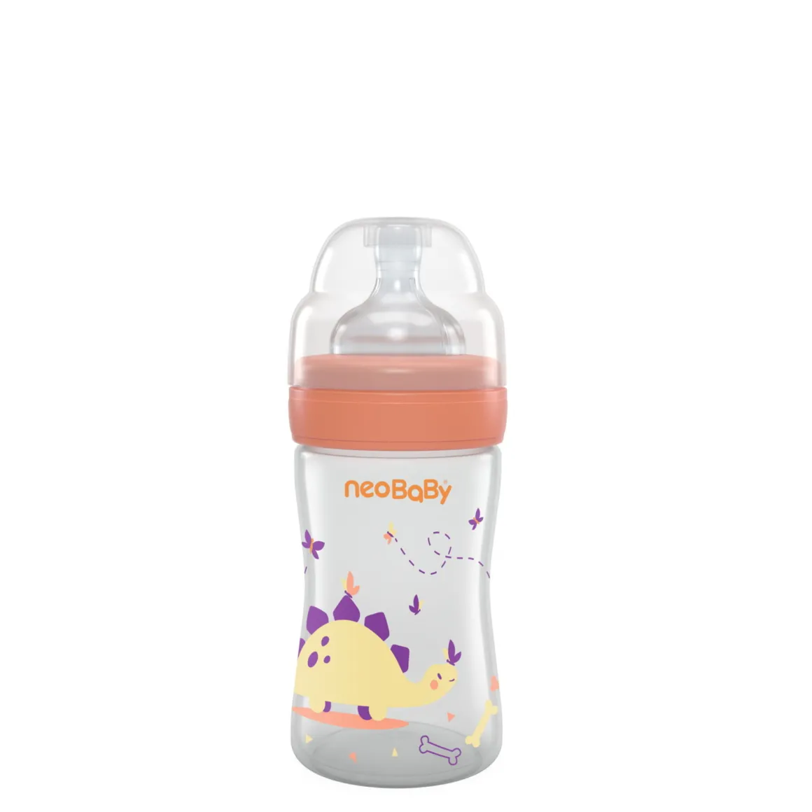Neobaby biberon plastica collo largo silicone 150ml flusso lento arancione 0m+