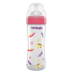 Neobaby biberon plastica collo largo silicone 250ml flusso regolabile rosa 2m+