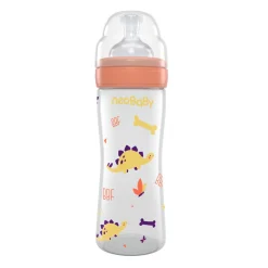 Neobaby biberon plastica collo largo silicone 250ml flusso regolabile arancione 2m+