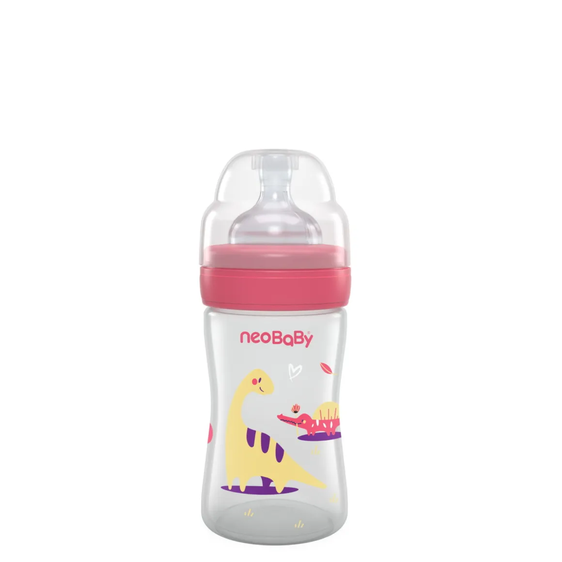 Neobaby biberon plastica collo largo silicone 150ml flusso lento rosa 0m+