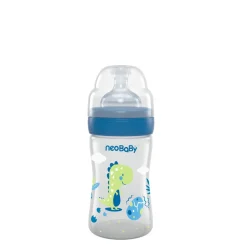 Neobaby biberon plastica collo largo silicone 150ml flusso lento blu 0m+