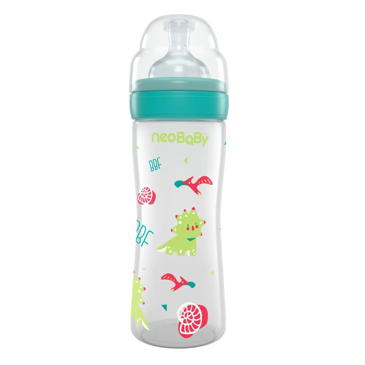 Neobaby biberon plastica collo largo silicone 250ml flusso regolabile verde 2m+