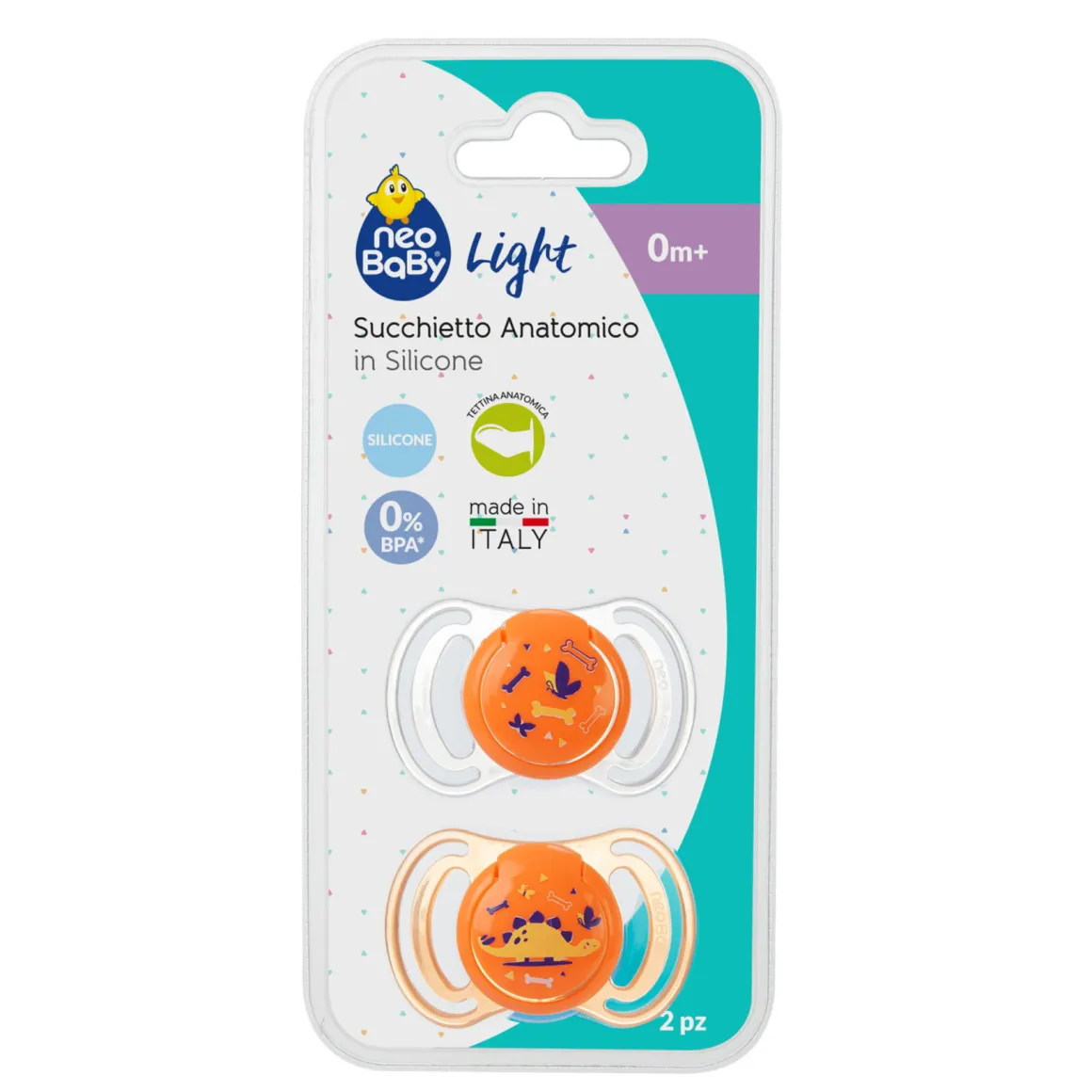Neobaby succhietto anatomico silicone mini 0m+ arancione 2pz