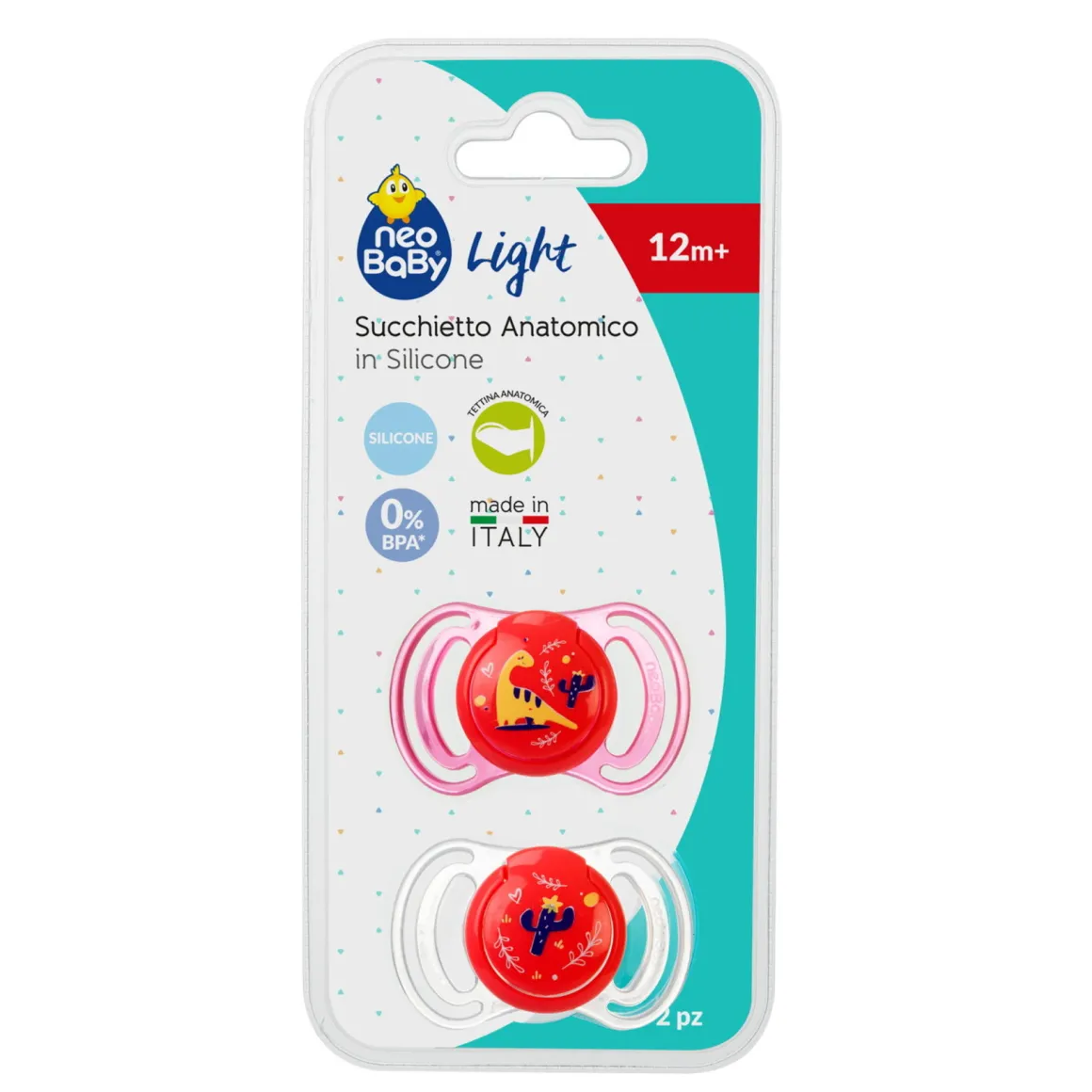 Neobaby succhietto anatomico silicone maxi 12m+ rosa 2pz
