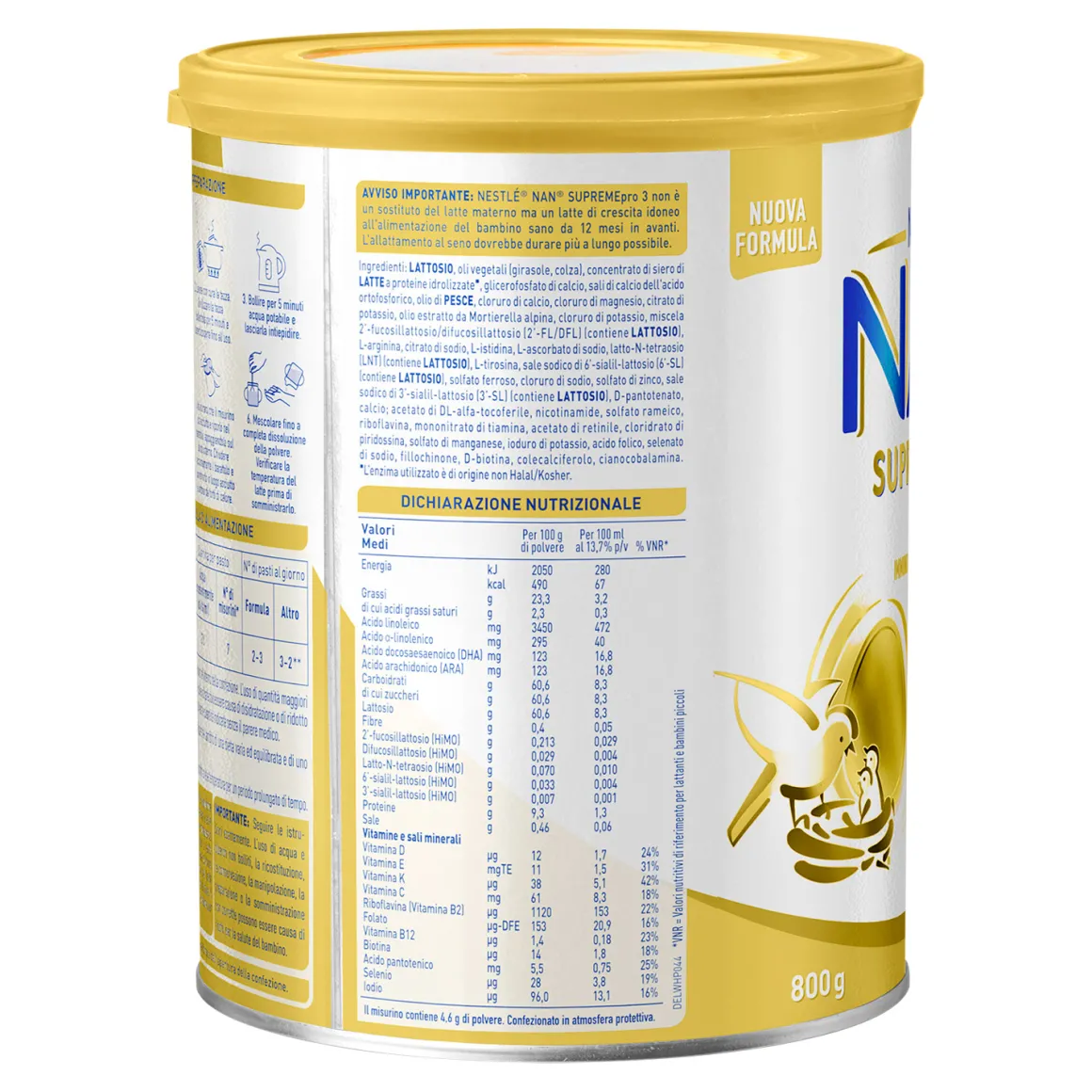 Nestlé nan supremepro 3, da 12 mesi. latte di crescita in polvere, latta da 800g