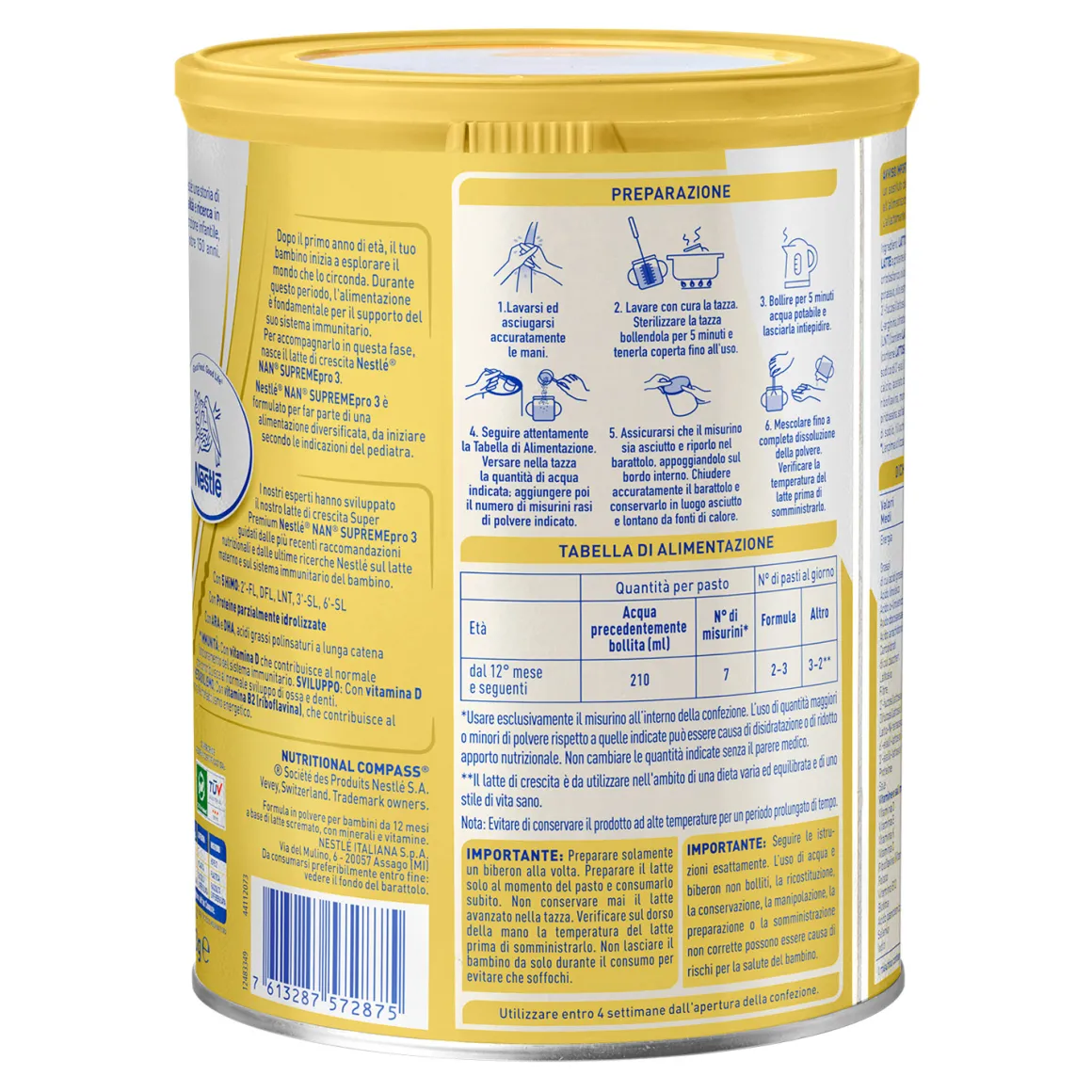 Nestlé nan supremepro 3, da 12 mesi. latte di crescita in polvere, latta da 800g