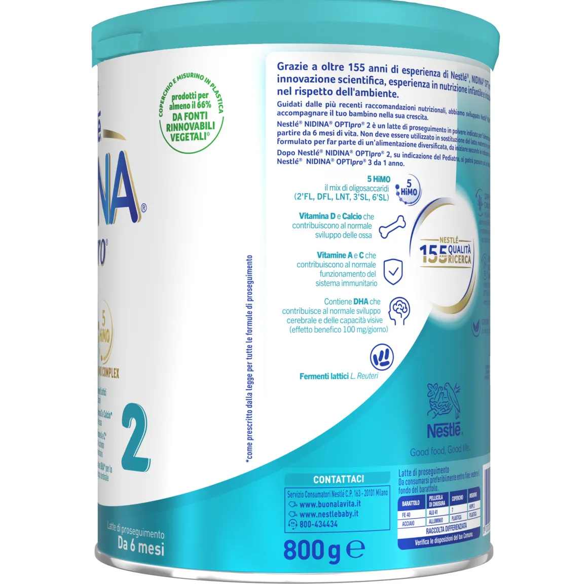 Nidina optipro 2 da 6 mesi, latte di proseguimento in polvere, latta da 800g – nestlé