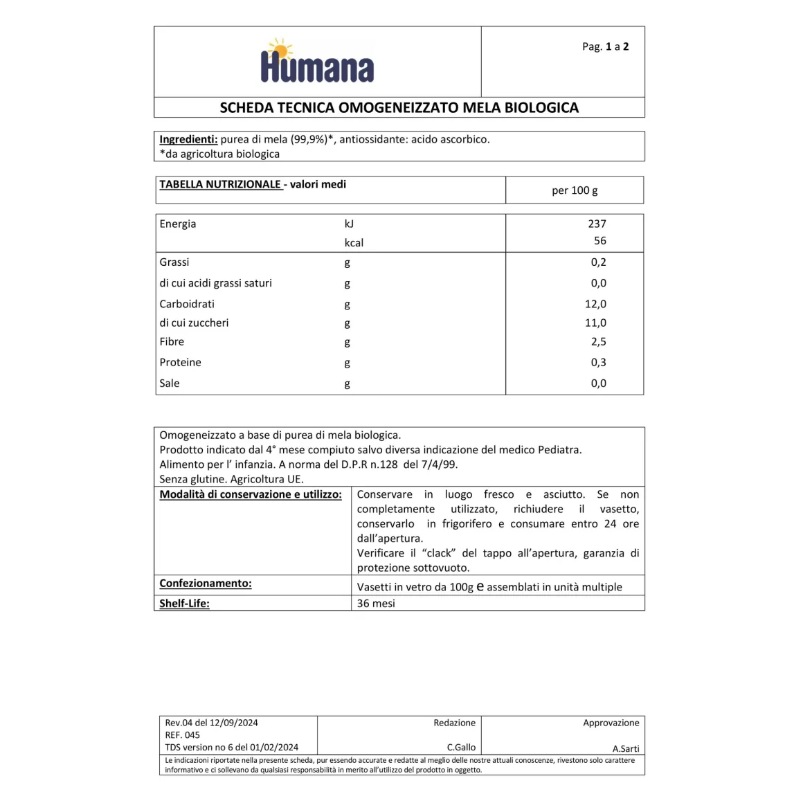 Omo mela biologica 4x100g – humana