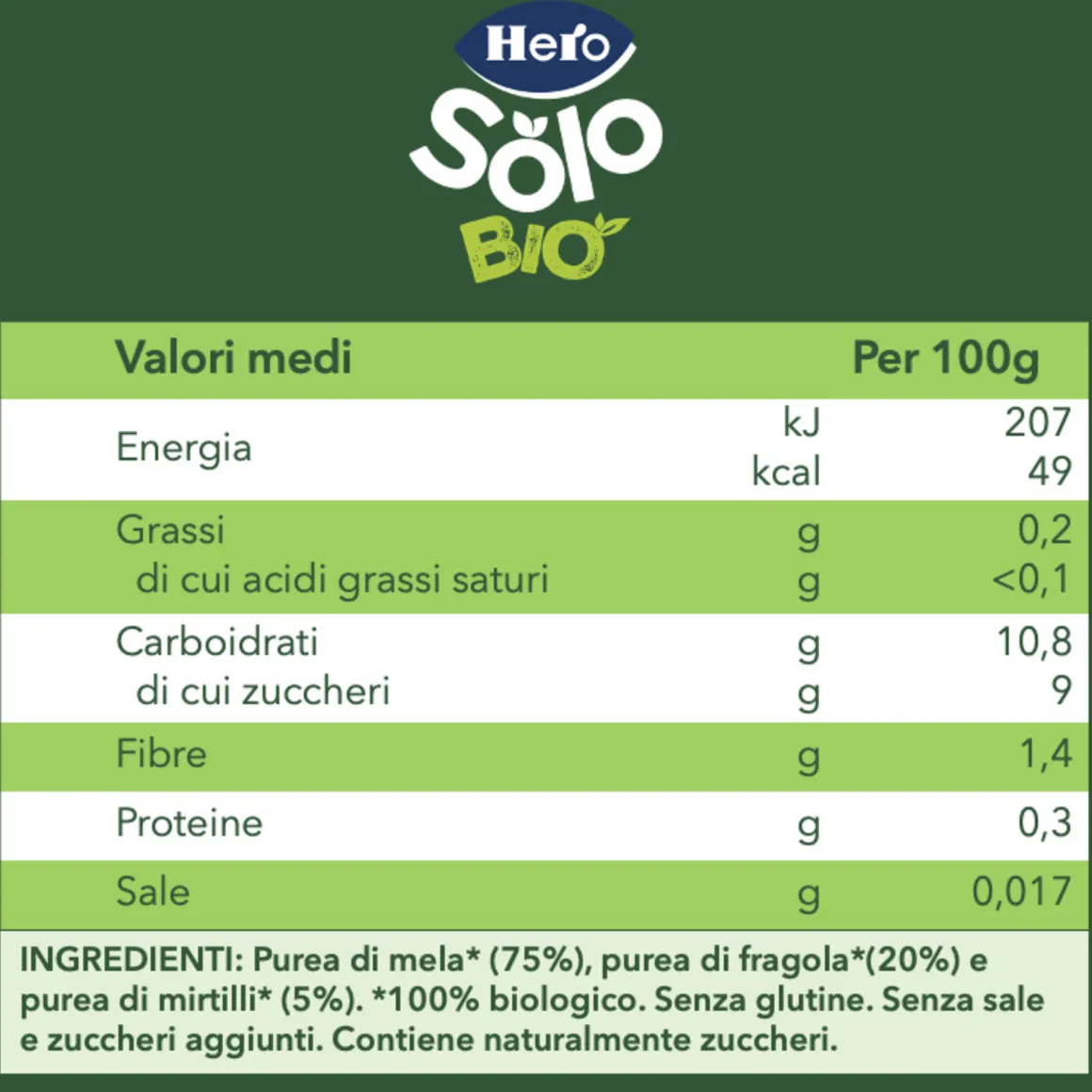 Omogeneizzato mela fragola mirtillo 120 gr – hero solo