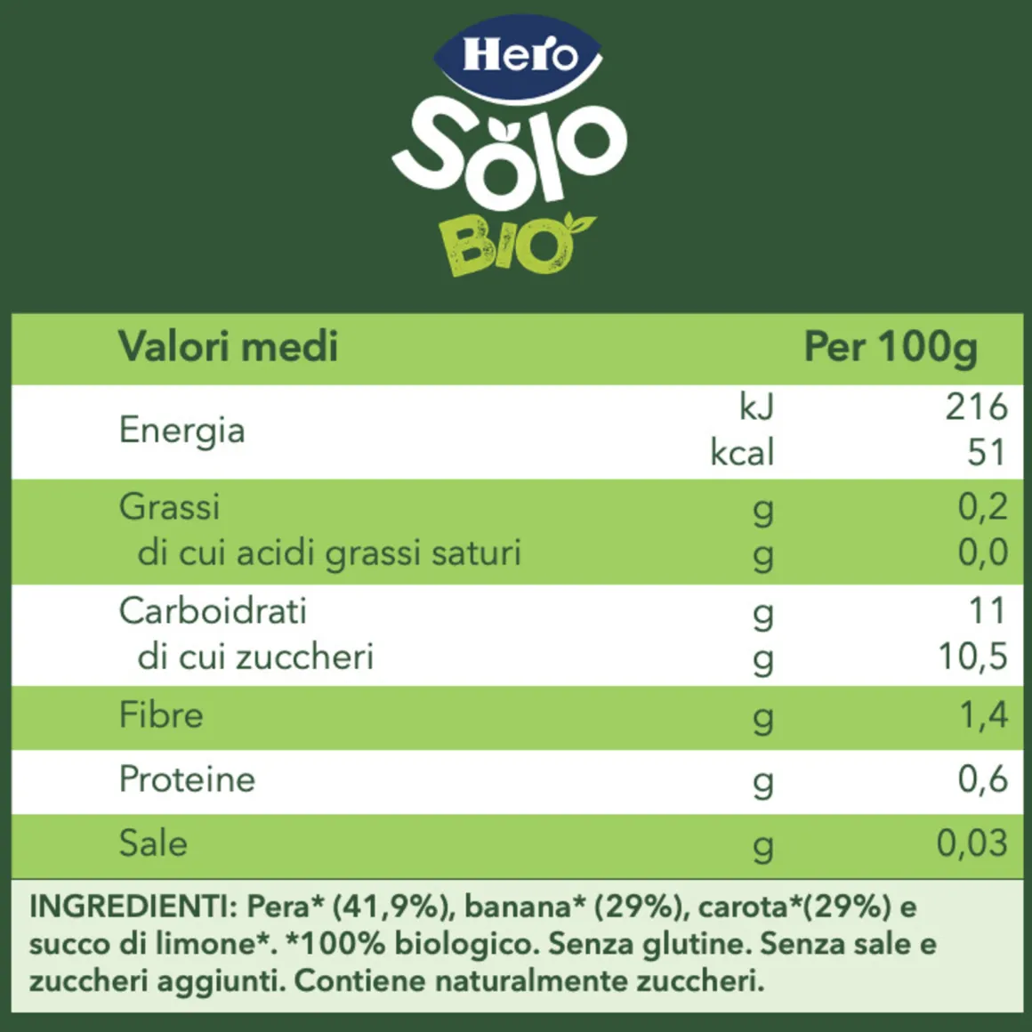 Omogeneizzato pera banana carota 120g – hero solo