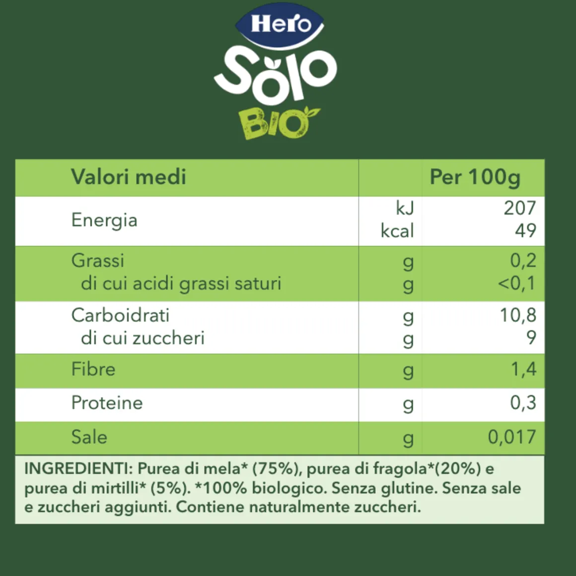 Omogeneizzato solo mela fragola mirtillo 4x120g – hero