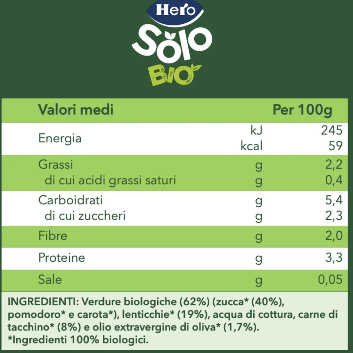 Omogeneizzato verdure lenticchie tacchino bio 190g – hero solo