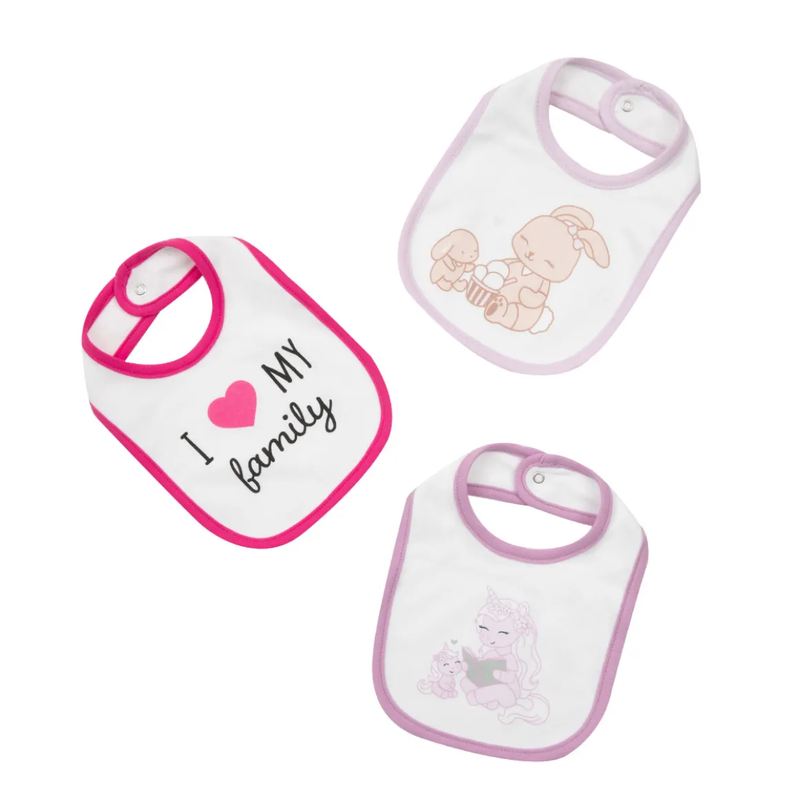 Pack 3 bavaglini bimba bianco/rosa/viola