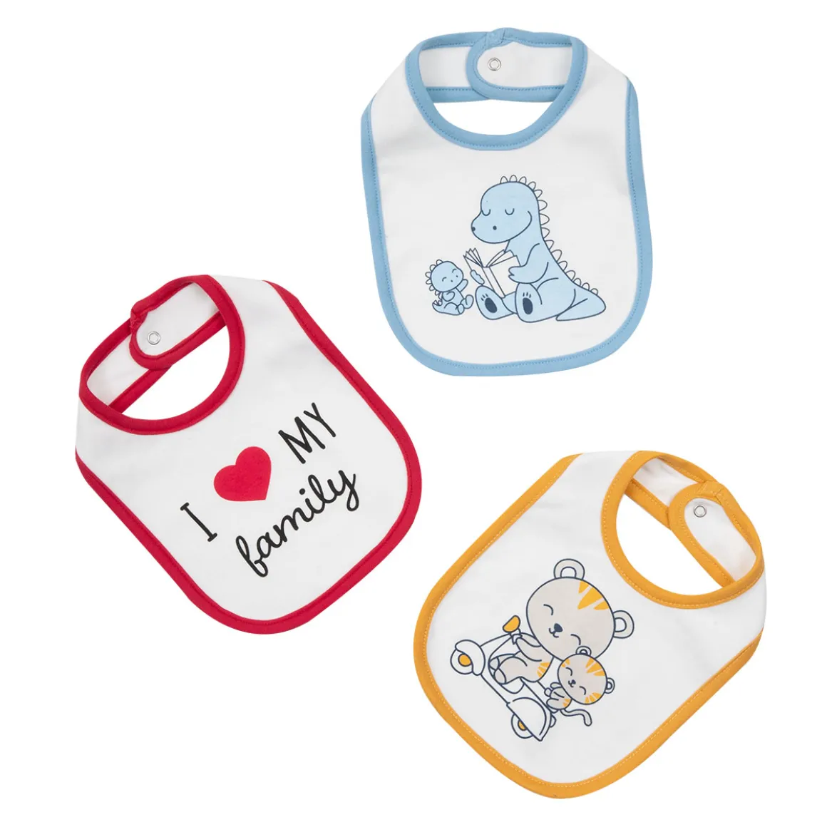 Pack 3 bavaglini bimbo bianco/rosso/giallo/azzurro