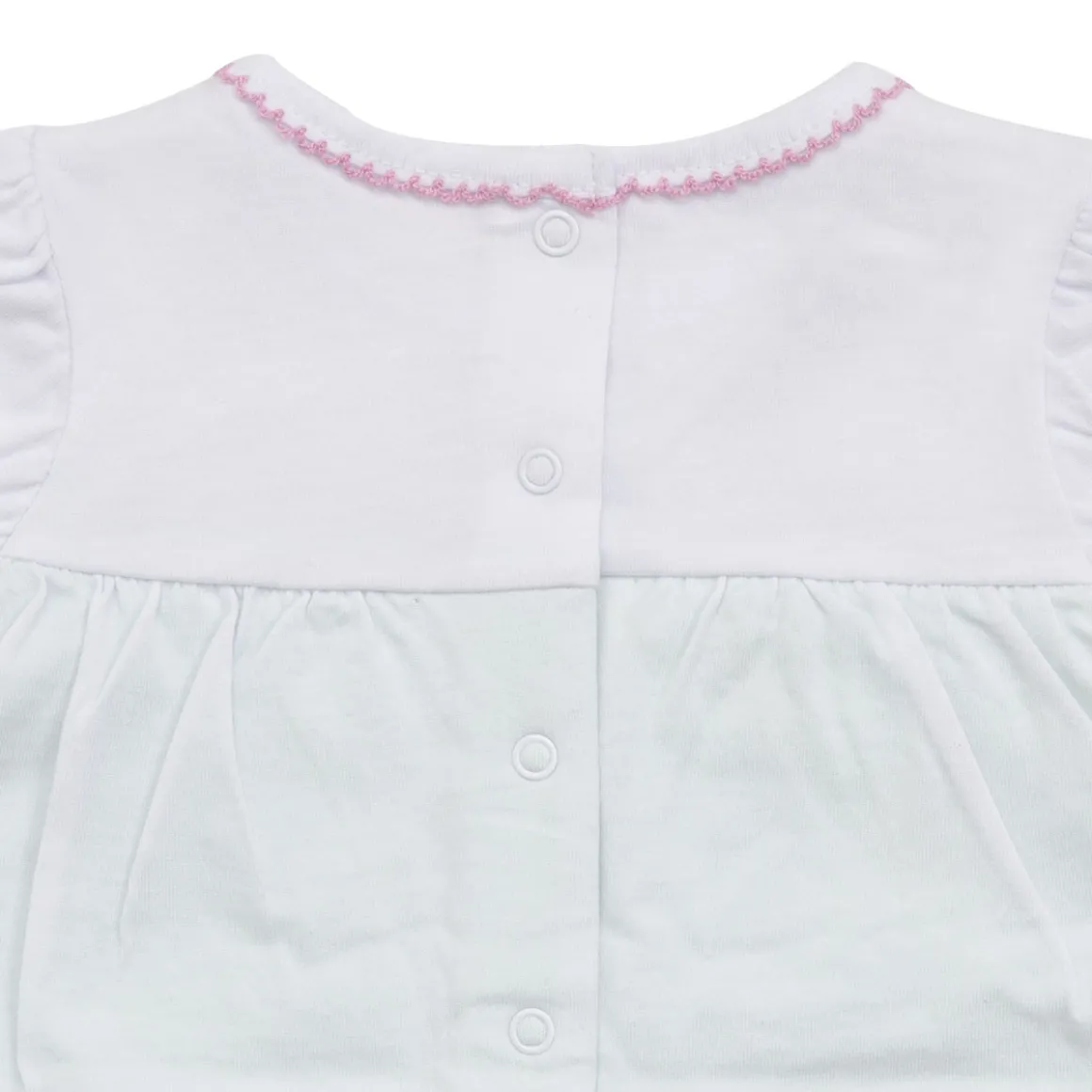 Pagliaccetto jersey bimba bianco gattino e fiocchi