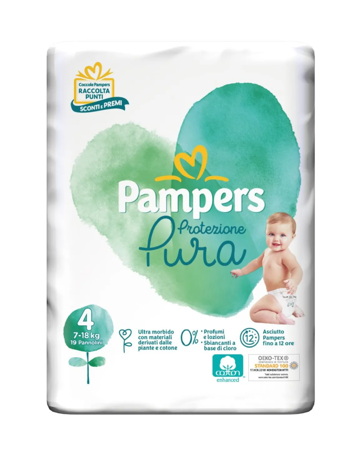 Pampers naturello 0% profumo, taglia 4 (7-18 kg) – 19 pz