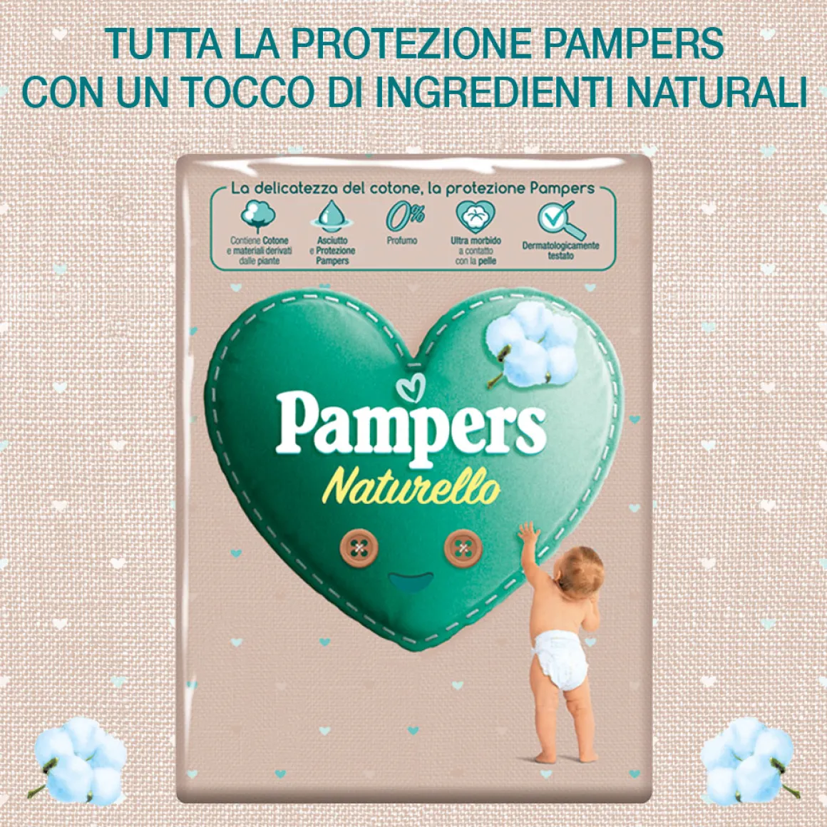 Pampers naturello 0% profumo, taglia 4 (7-18 kg) – 19 pz