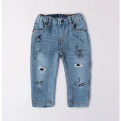 Pantalone fake denim con scritte
