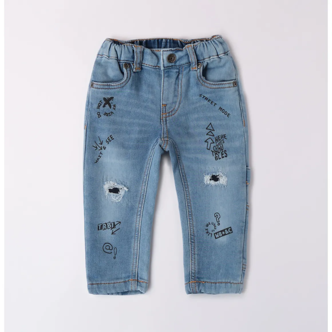 Pantalone fake denim con scritte