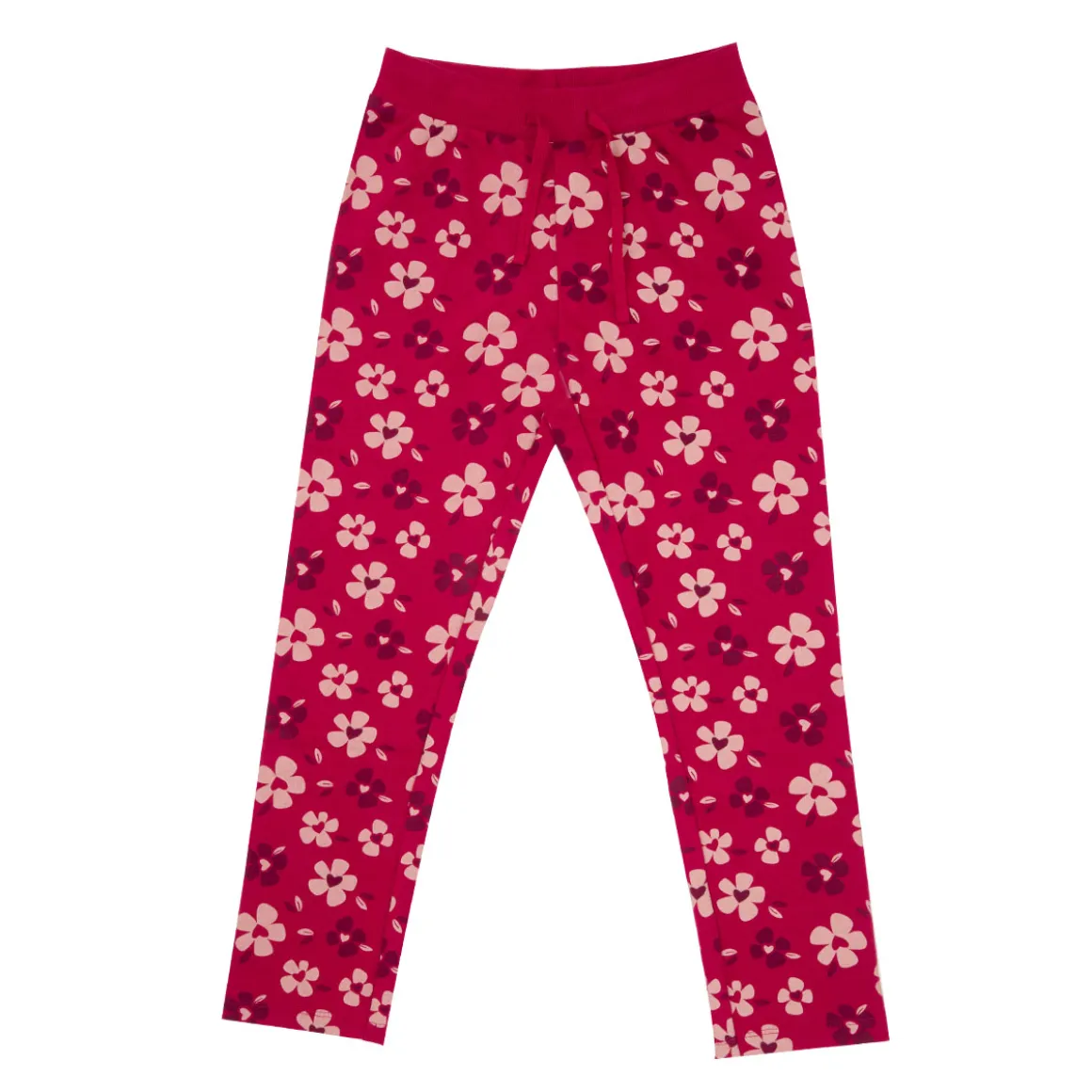 Pantalone felpato bimba rosso stampa floreale