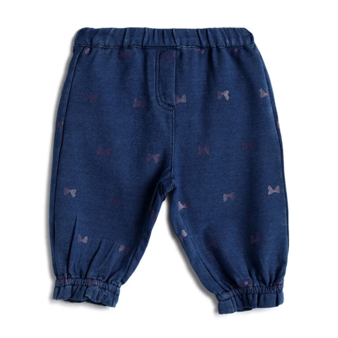 Pantaloni lunghi effetto denim all over fiocchi – chicco