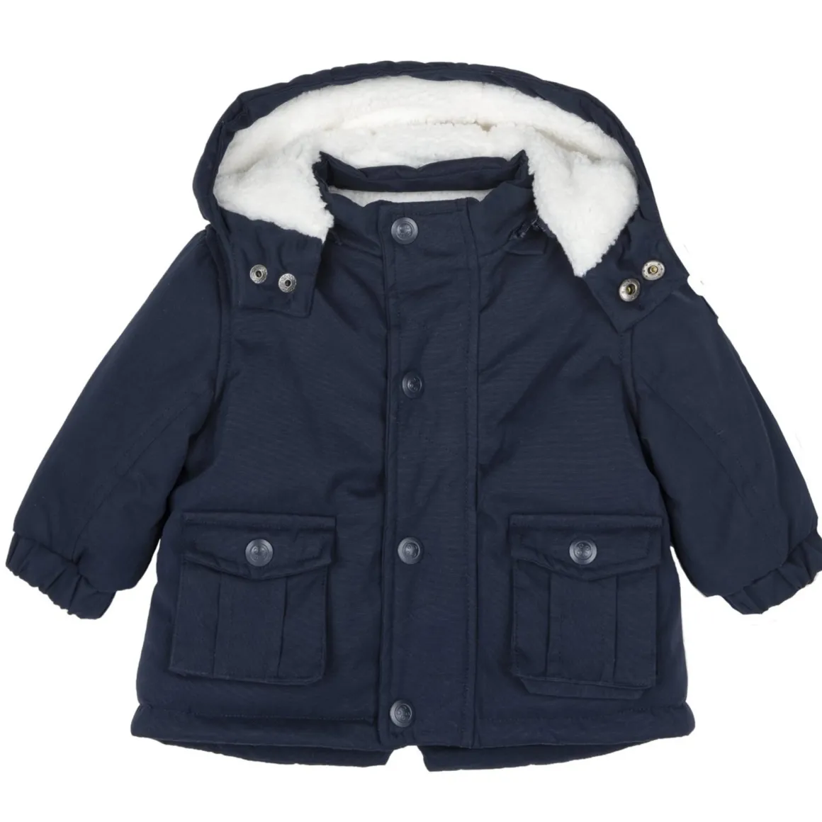 Parka blu lungo imbottito con cappuccio rimovibile – chicco