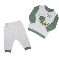 Pigiama due pezzi bimbo grigio/verde “dino”