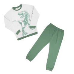 Pigiama due pezzi felpato bimbo grigio/verde stampato