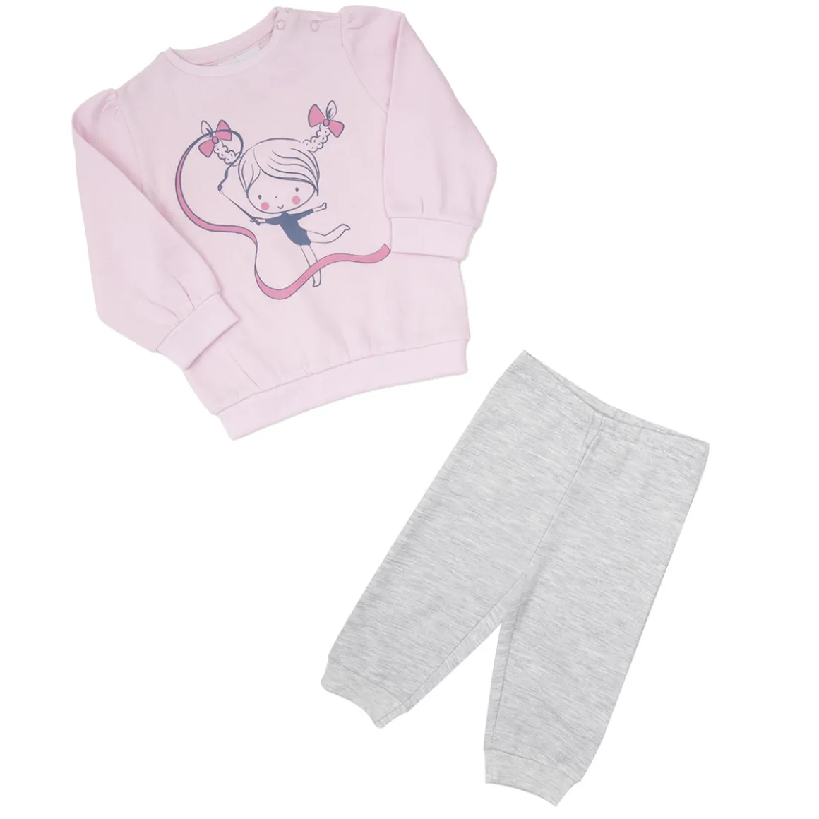 Pigiama due pezzi felpato bimba rosa/grigio stampato