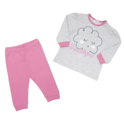 Pigiama due pezzi interlock bimba grigio/rosa stampato