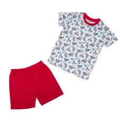 Pigiama estivo bimbo bianco/rosso con allover