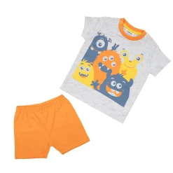 Pigiama estivo due pezzi bimbo grigio/arancio