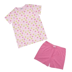 Pigiama maglietta e pantaloncini bimba rosa stampato