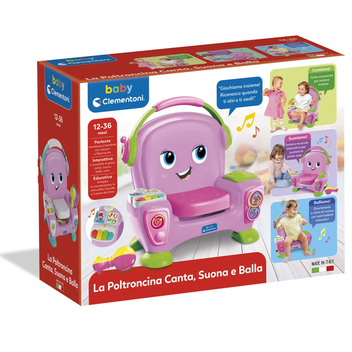 Poltroncina canta, suona e balla pink – baby clementoni