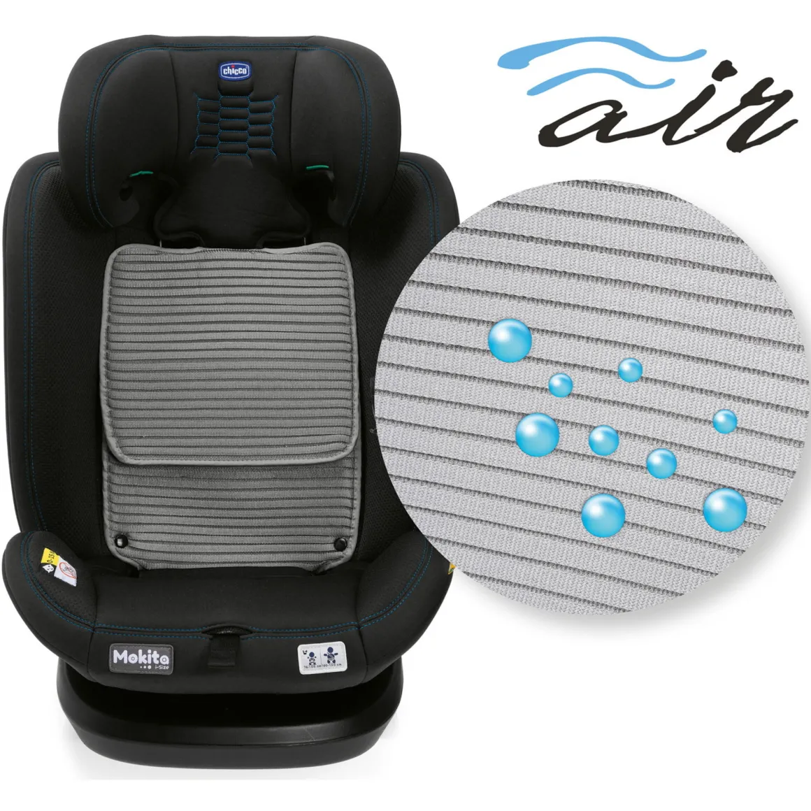 Seggiolino auto mokita isize air black air 76-150 chicco