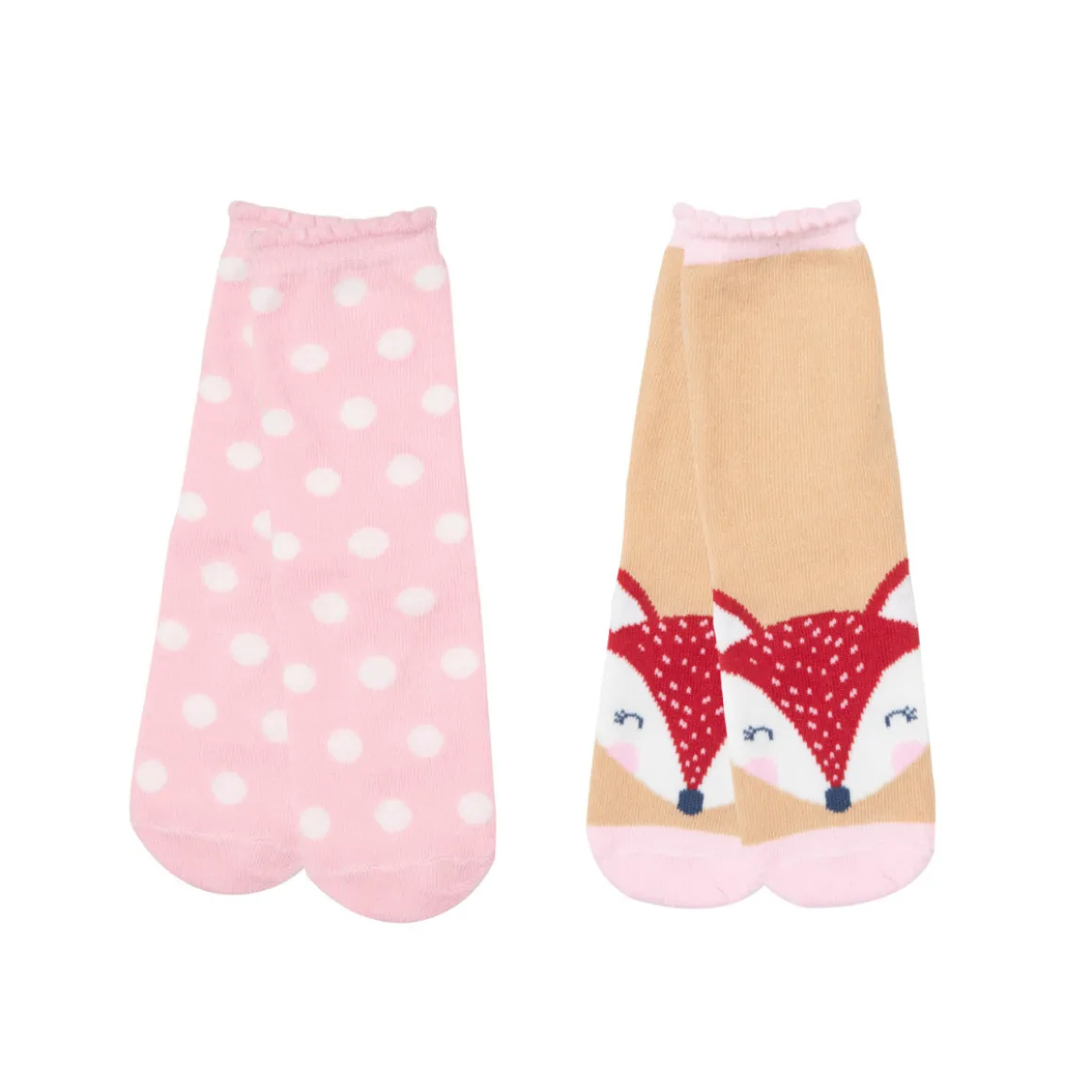 Set 2 paia di calze antiscivolo bimba rosa e beige stampate