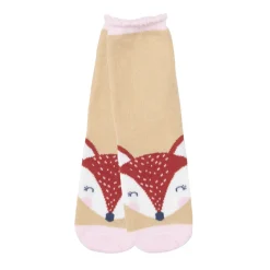 Set 2 paia di calze antiscivolo bimba rosa e beige stampate