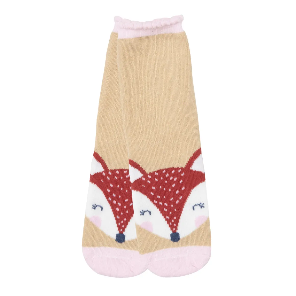 Set 2 paia di calze antiscivolo bimba rosa e beige stampate