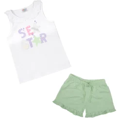 Set 2 pezzi cabotta + pantaloncino bianco/verde stampato