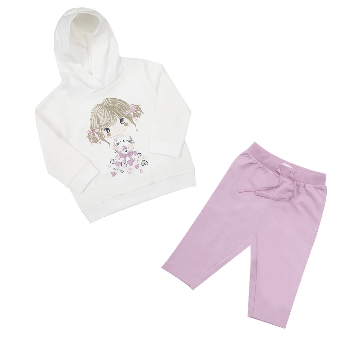 Set 2 pezzi felpa + pantalone bimba bianco/rosa