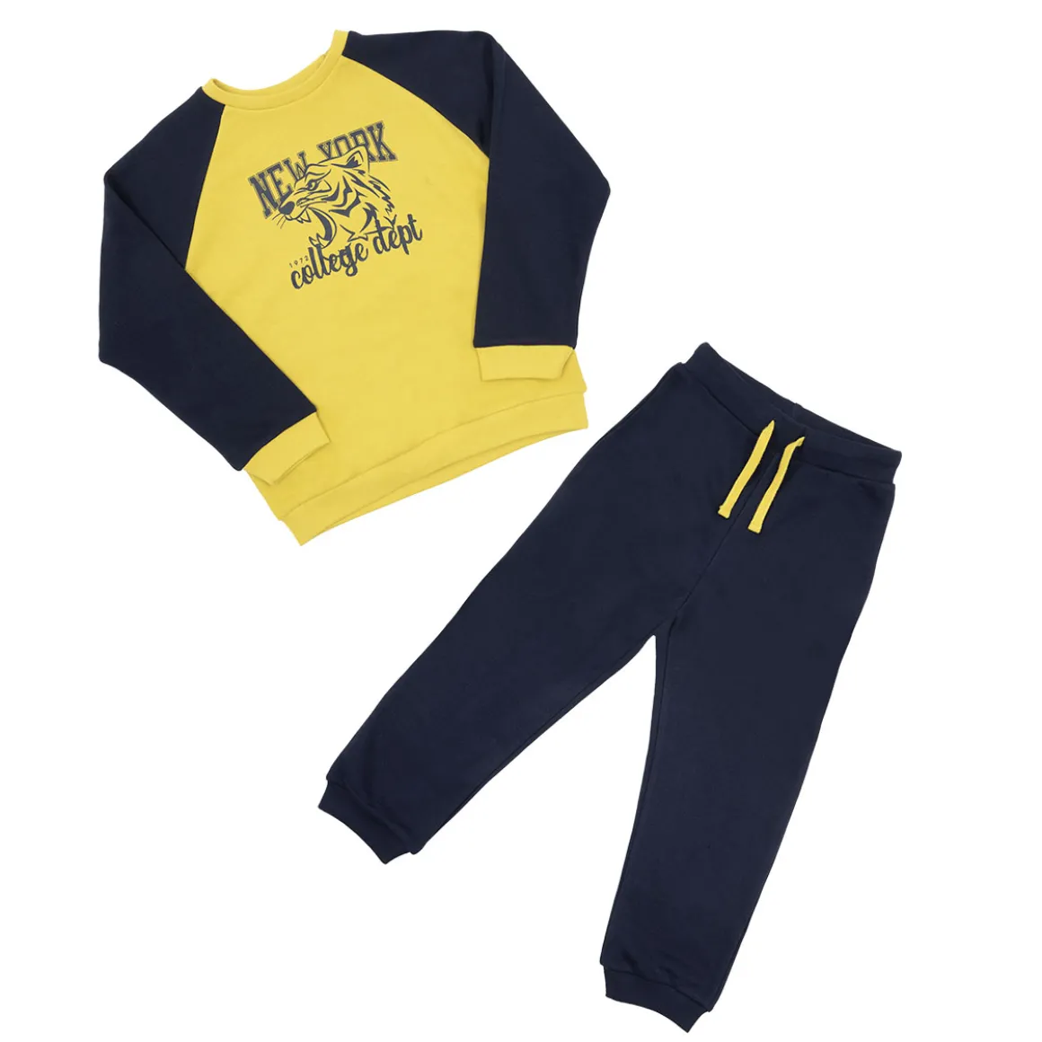 Set 2 pezzi felpa + pantalone bimbo blu/giallo