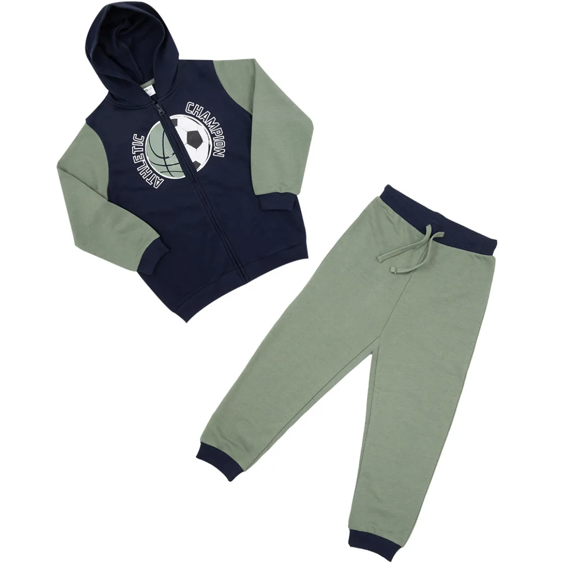 Set 2 pezzi felpa + pantalone bimbo blu/verde